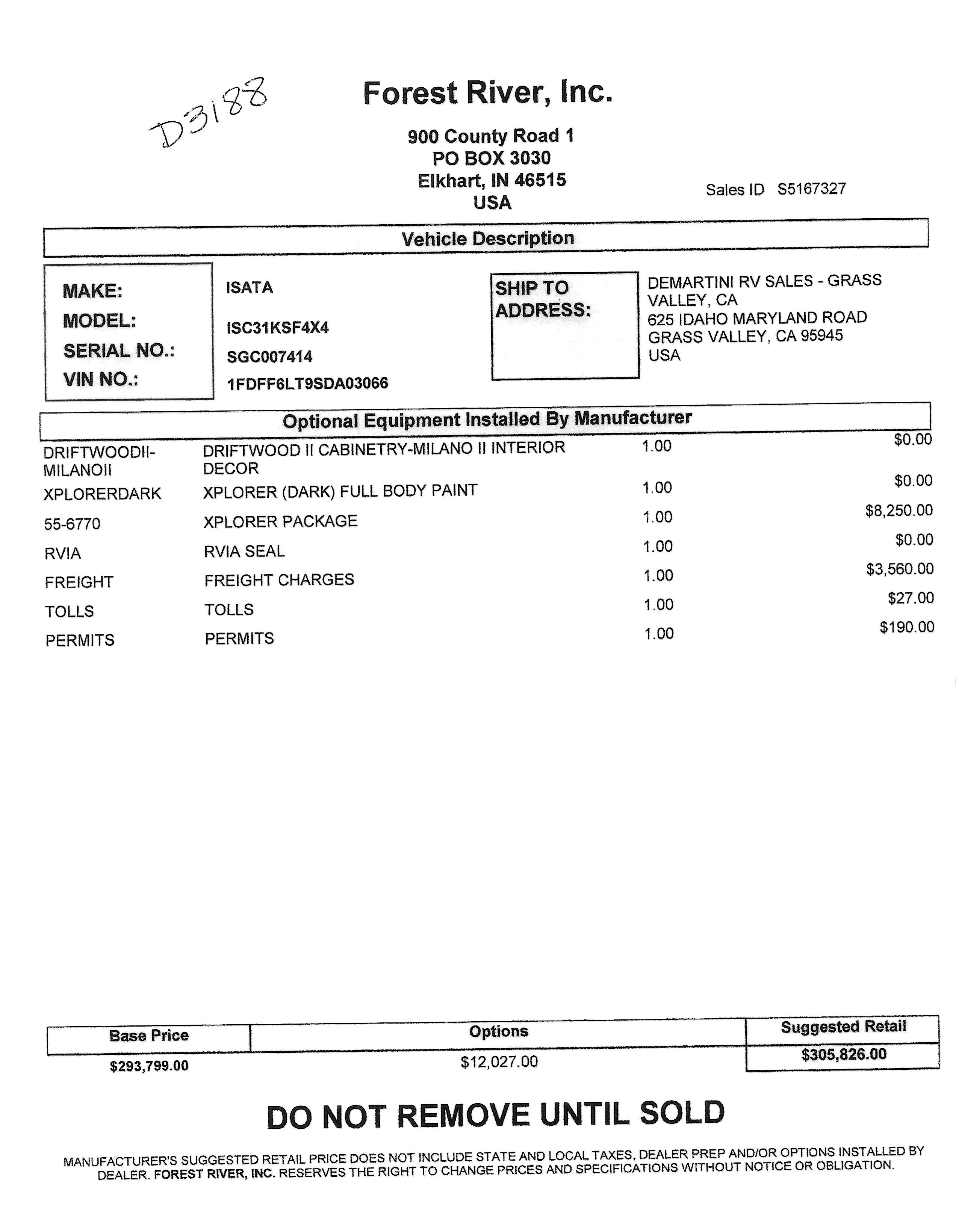 2016 Newmar Dutch Star 4002 MSRP Sheet