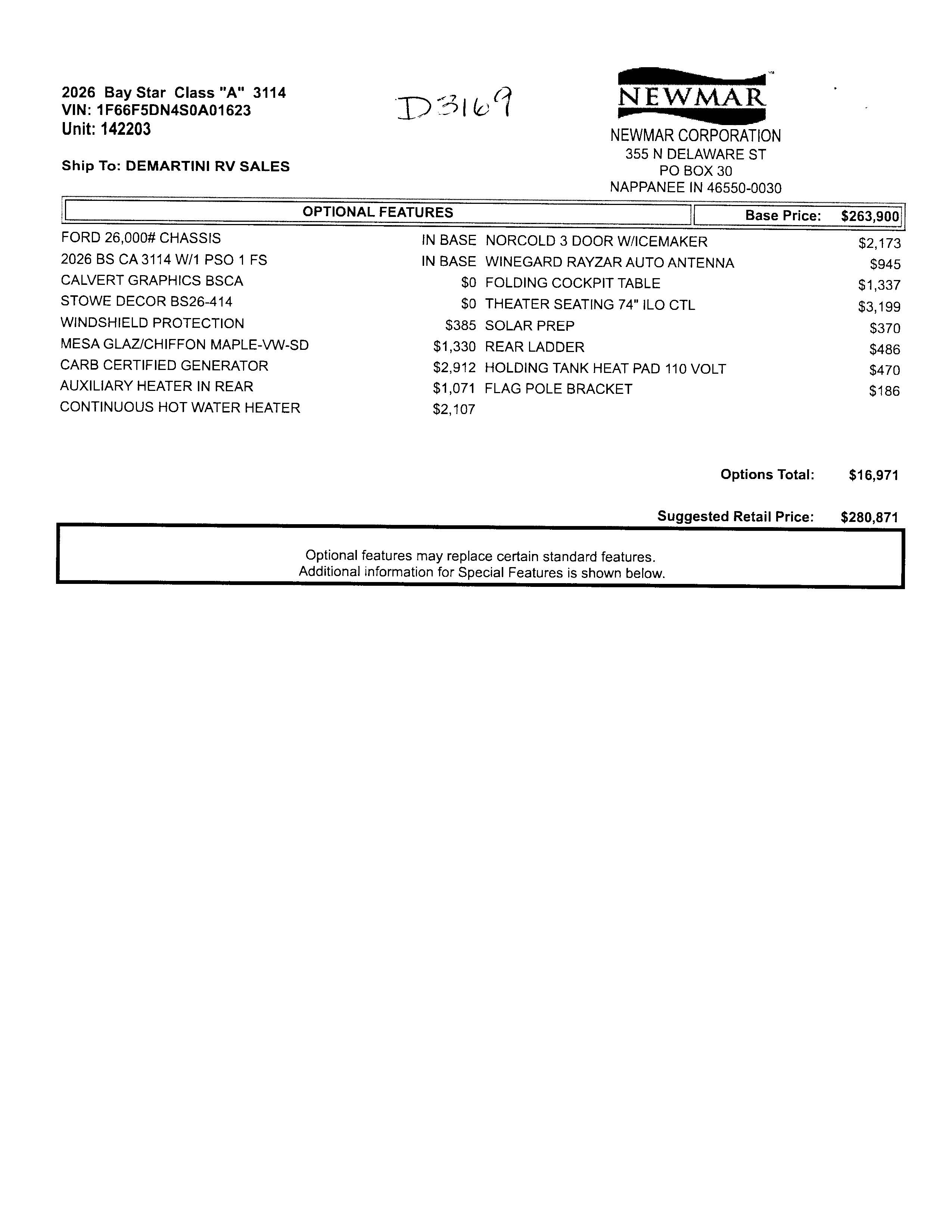 2016 Newmar Dutch Star 4002 MSRP Sheet