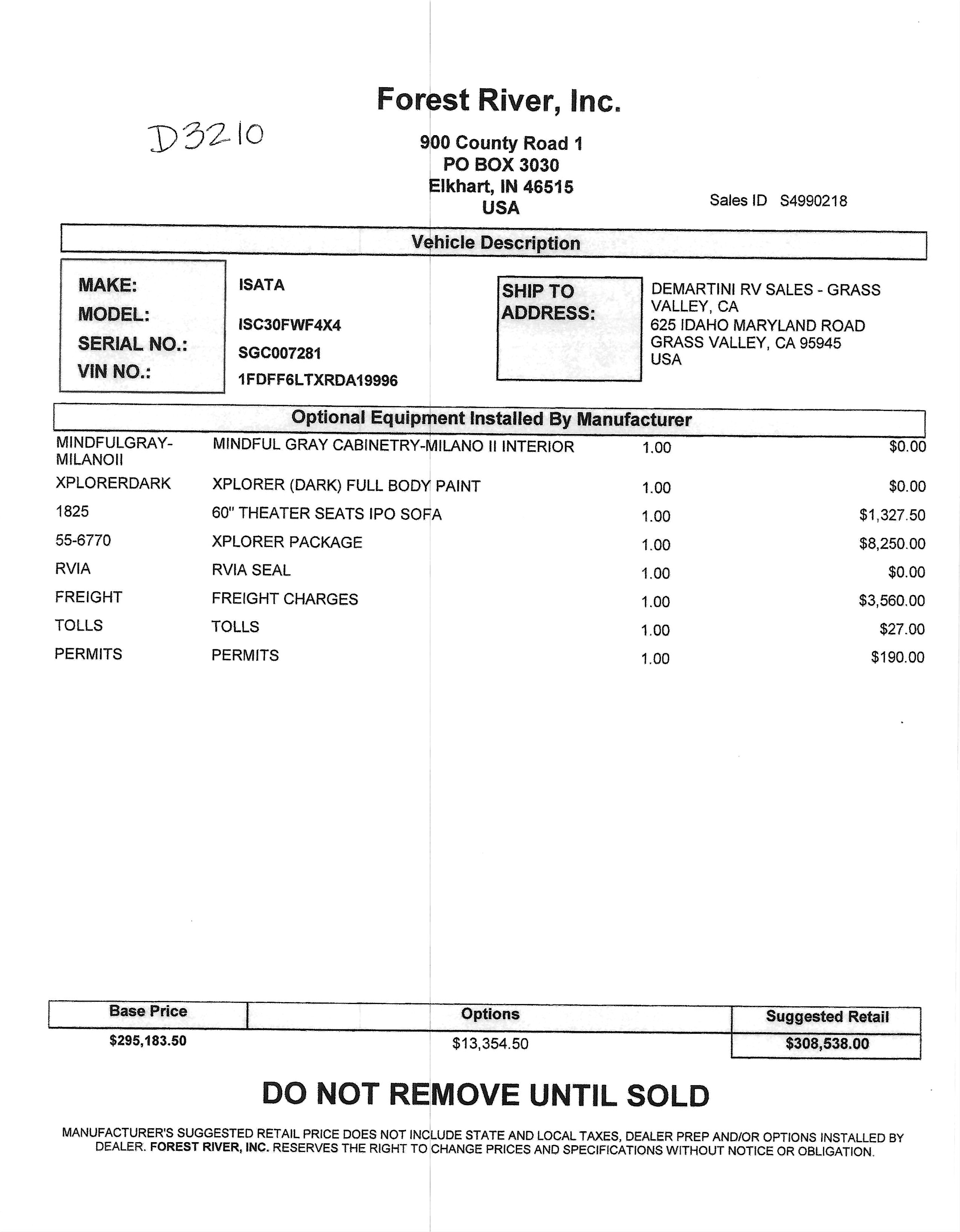 2026 Dynamax Isata 6 4x4 30FW with Xplorer Package MSRP Sheet