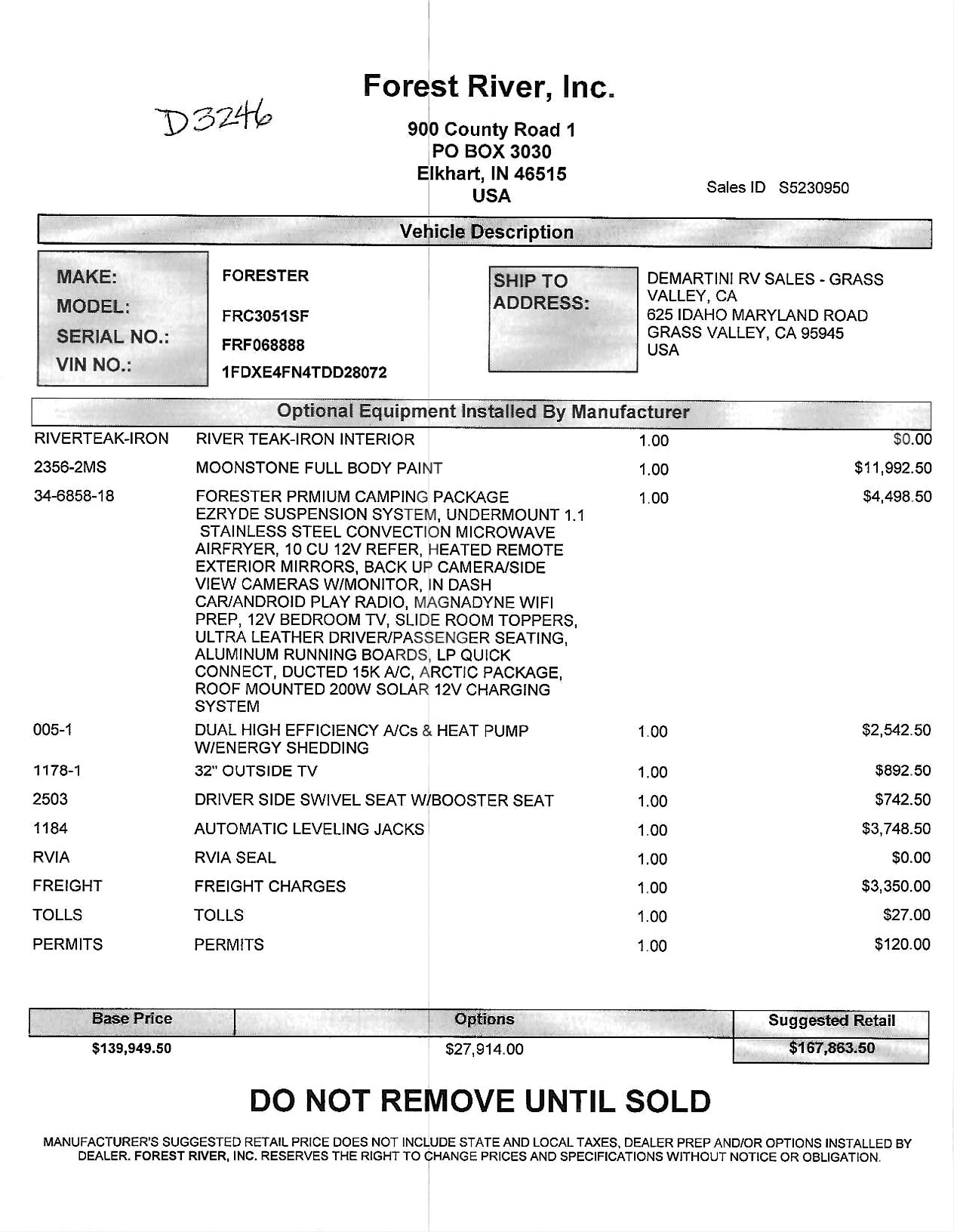2026 Forest River Forester 3051S MSRP Sheet
