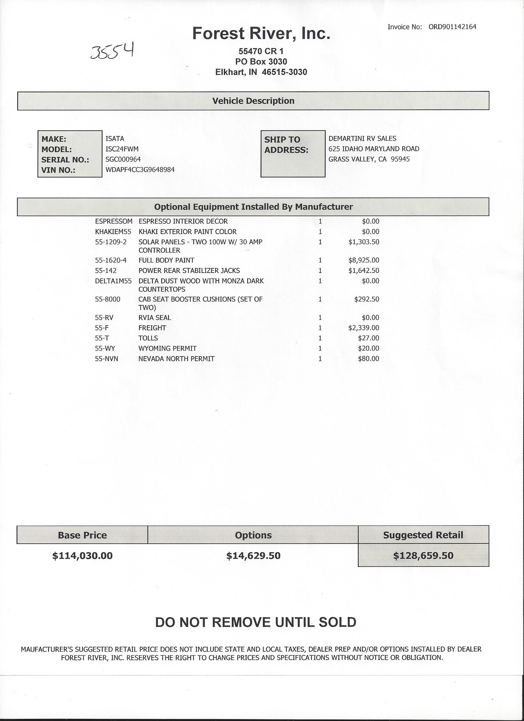 2017 Dynamax Isata 3 24FW MSRP Sheet