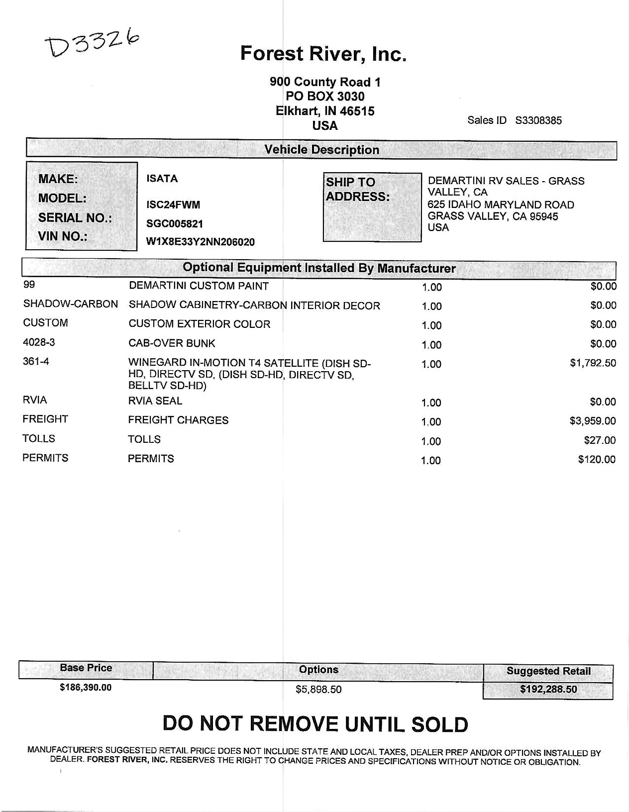 2023 Dynamax Isata 3 24FW MSRP Sheet