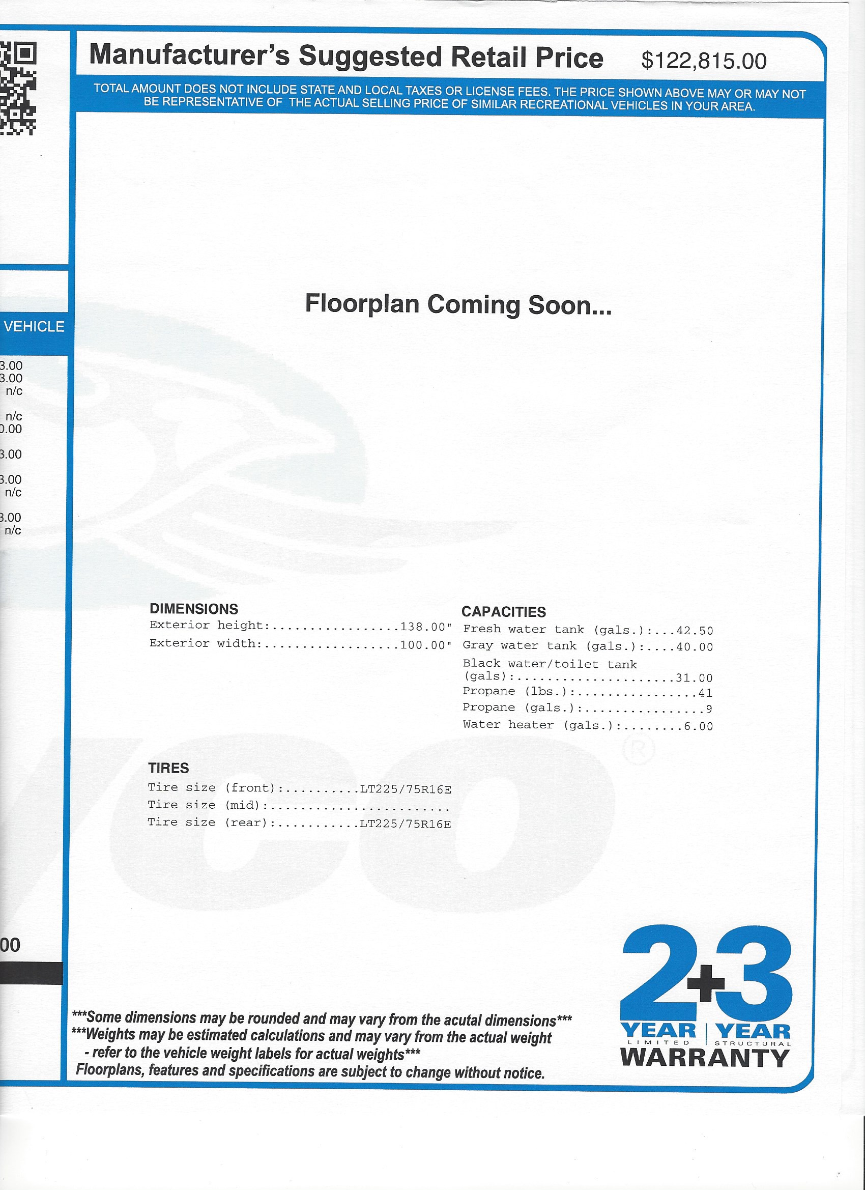 2022 Jayco Redhawk 24B MSRP Sheet
