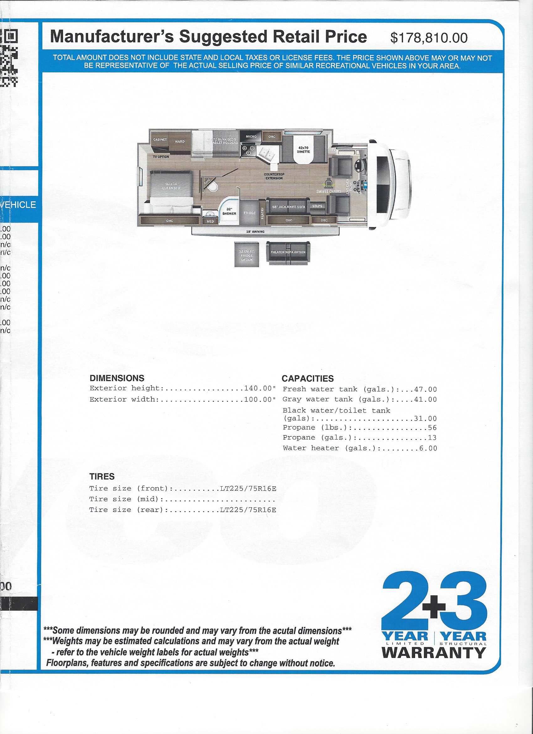 2023 Jayco Greyhawk 31F MSRP Sheet