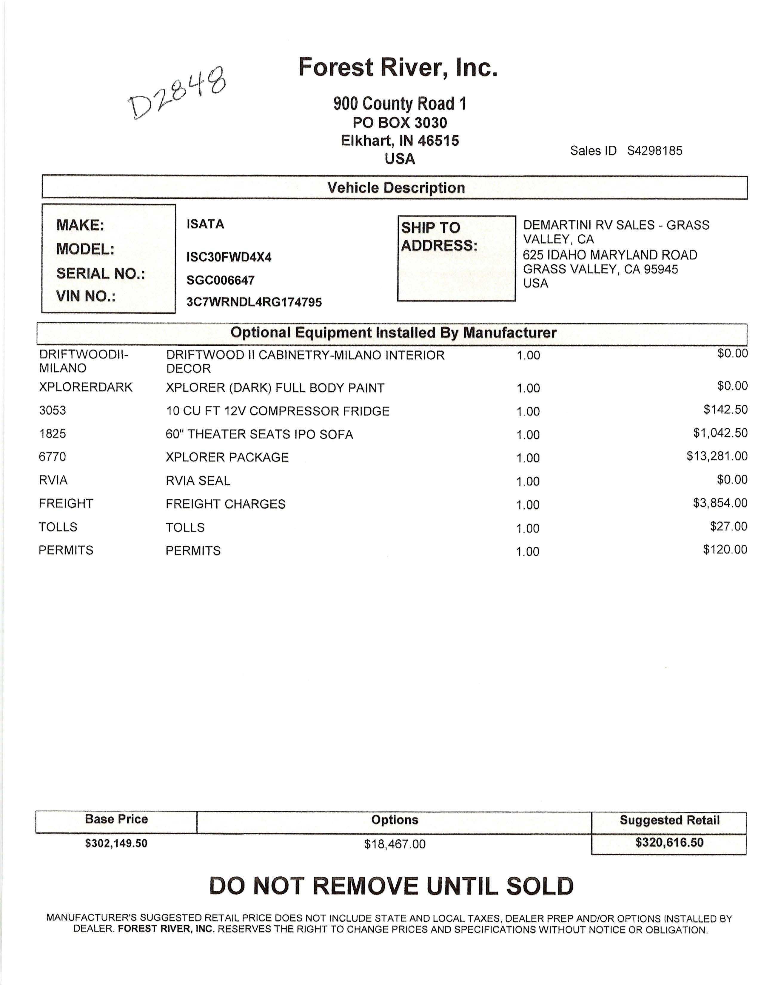 2025 Dynamax Isata 5 30FW 4x4 Xplorer MSRP Sheet