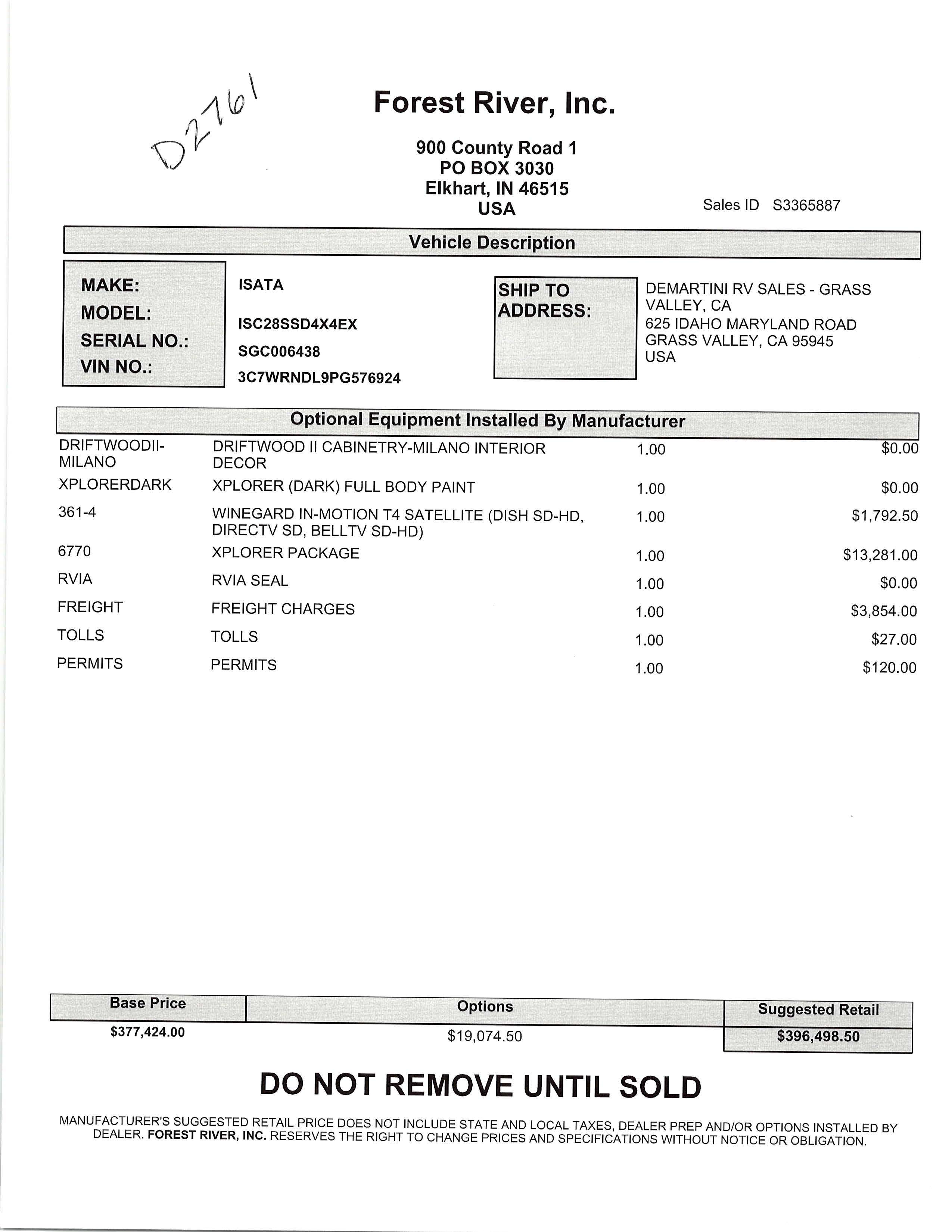 2025 Dynamax Isata 5 28SS-EX MSRP Sheet