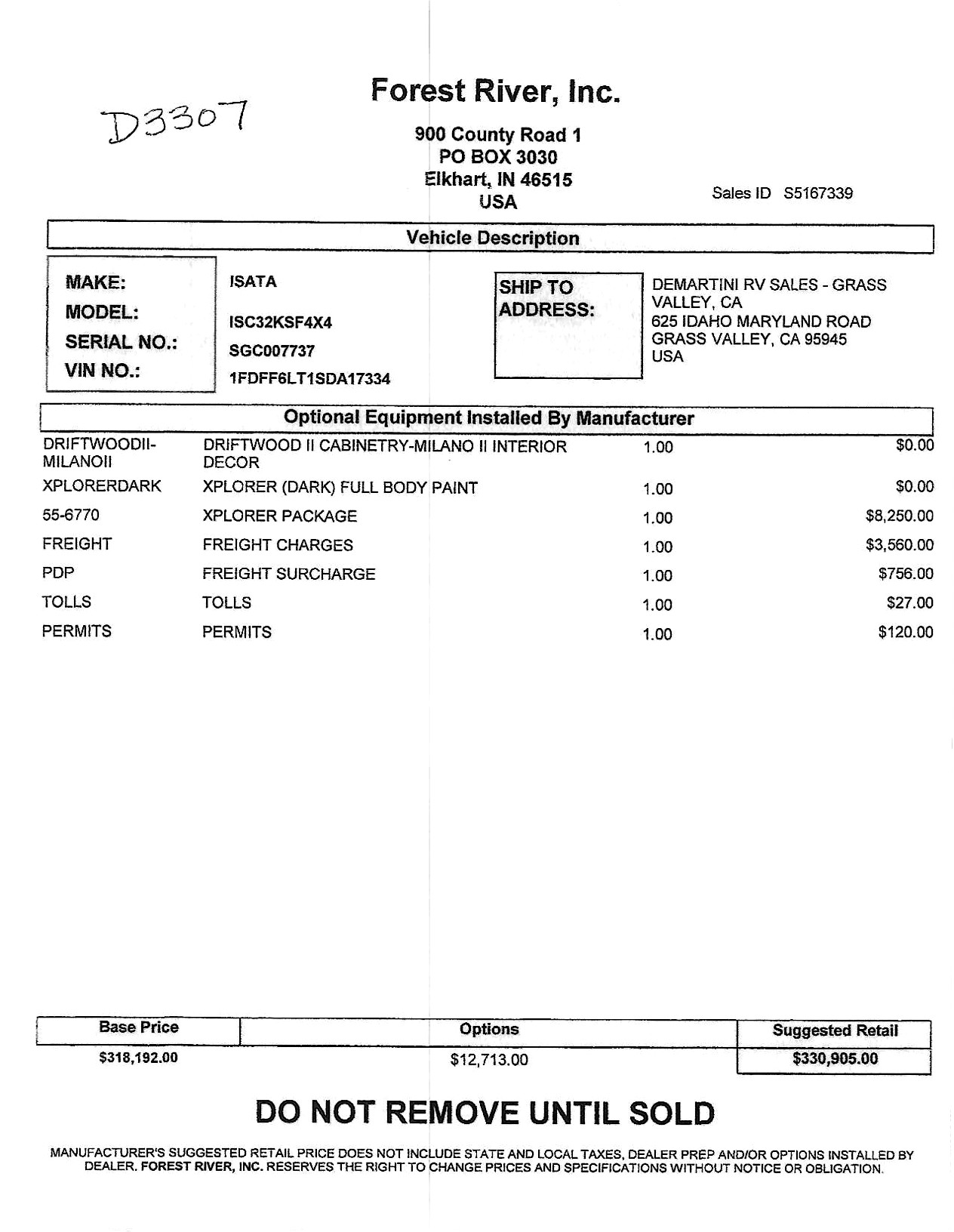 2027 Dynamax Isata 6 32KS-F MSRP Sheet