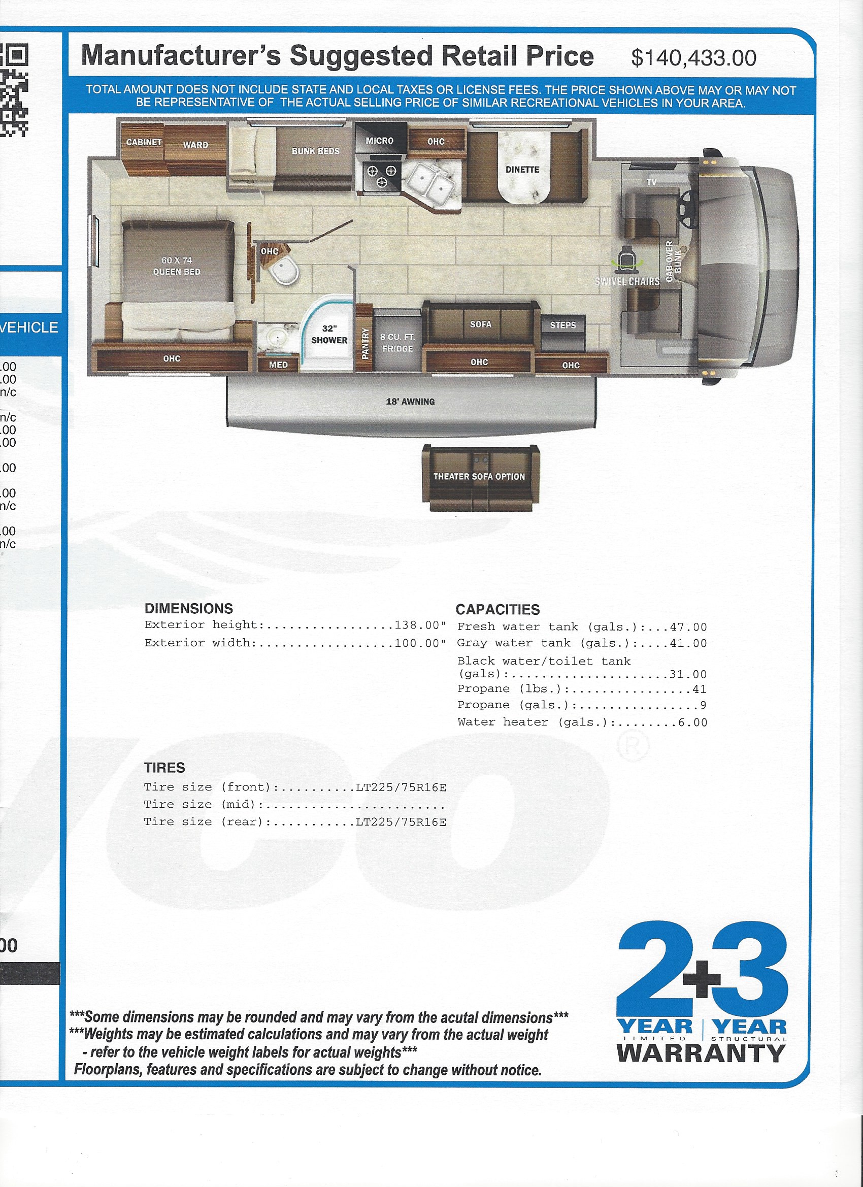 2022 Jayco Redhawk 31F MSRP Sheet